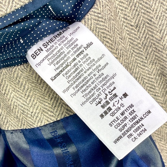 Ben Sherman Brown Herringbone Wool Blend Blazer Suit Jacket Sport Coat Mens XL - Picture 14 of 16